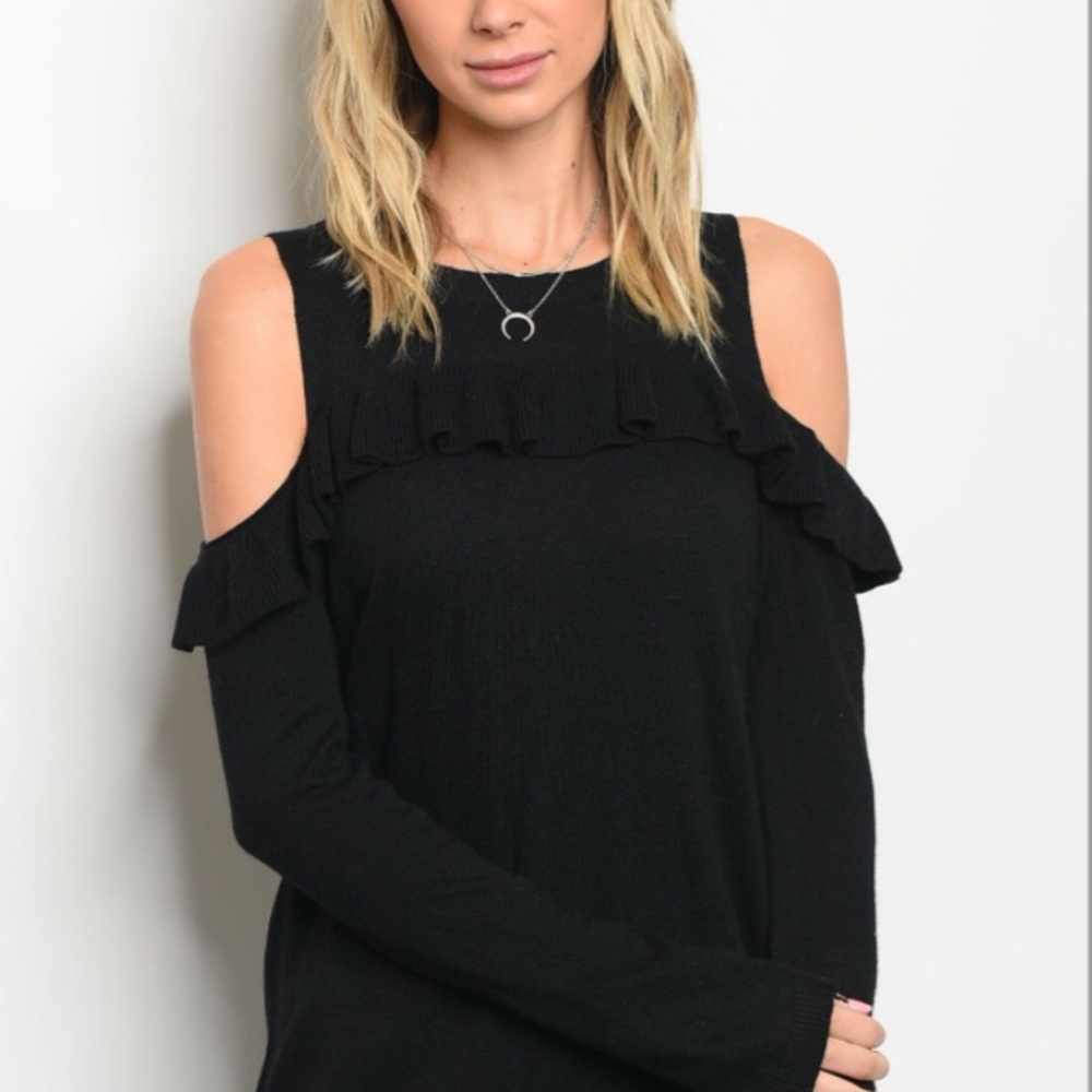 Black Light Knit Cold Shoulder Sweater NWT